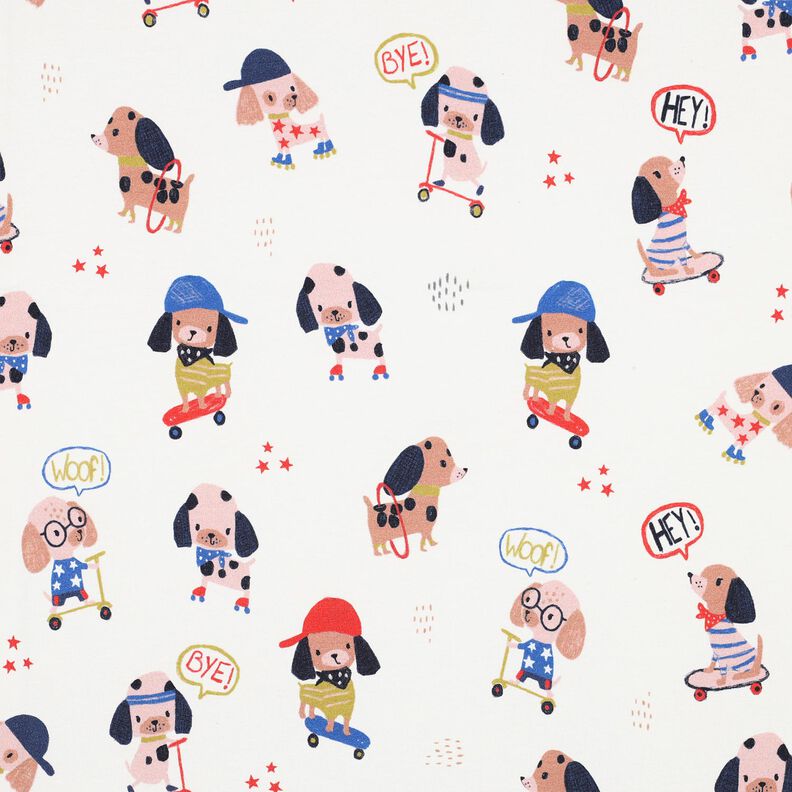 Katoenjersey skatende hond Digitaal printen | Poppy Fabrics – ivoor/roségoud, image number 1