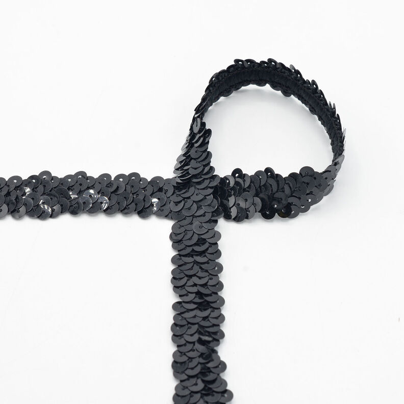 Elastisch paillettenband [20 mm] – zwart,  image number 1