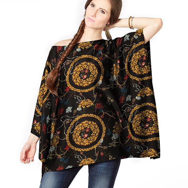 Viscosecrêpe bloemen & kettingen – zwart, image number 5