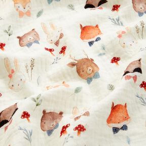 Mousseline/dubbel gehaakte stoffen Hoofden van bosdieren Digitaal printen &ndash; ecru, 