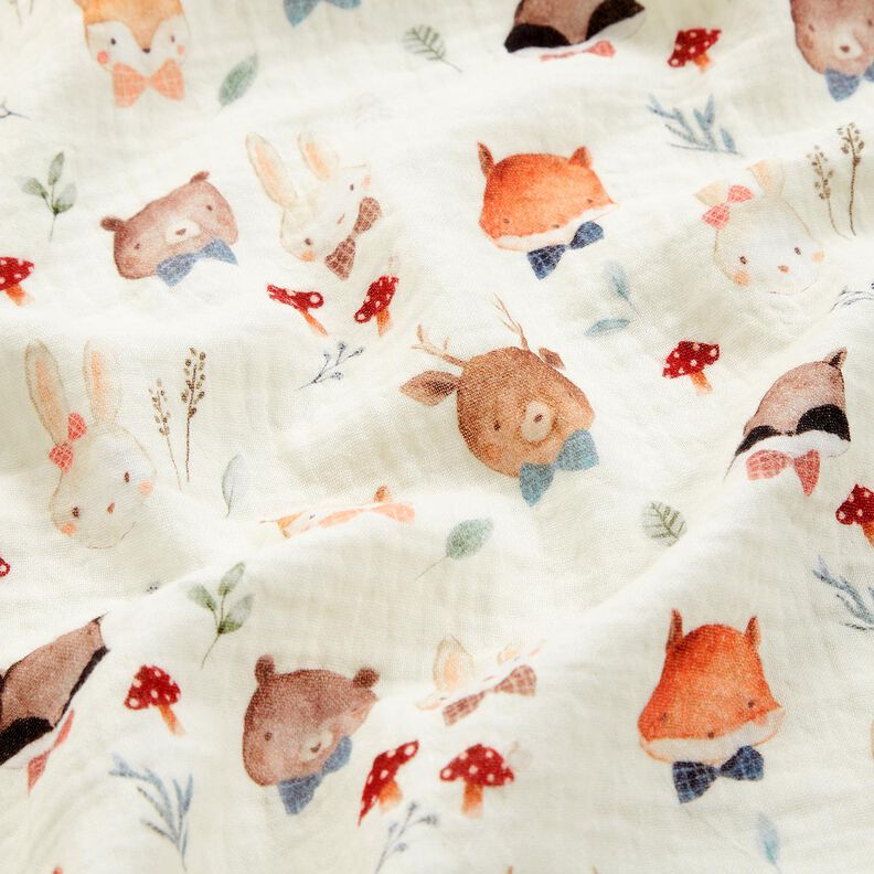 Mousseline/dubbel gehaakte stoffen Hoofden van bosdieren Digitaal printen &ndash; ecru,  image number 2