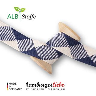 GOTS Biologische vlechtkoord TWIST ME Flat [24 mm] | Albstoffe – marineblauw/ecru, 