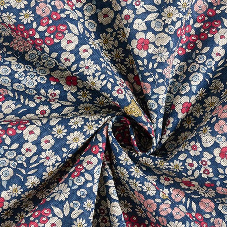Decostof Half panama Bloemetjes – marineblauw,  image number 3