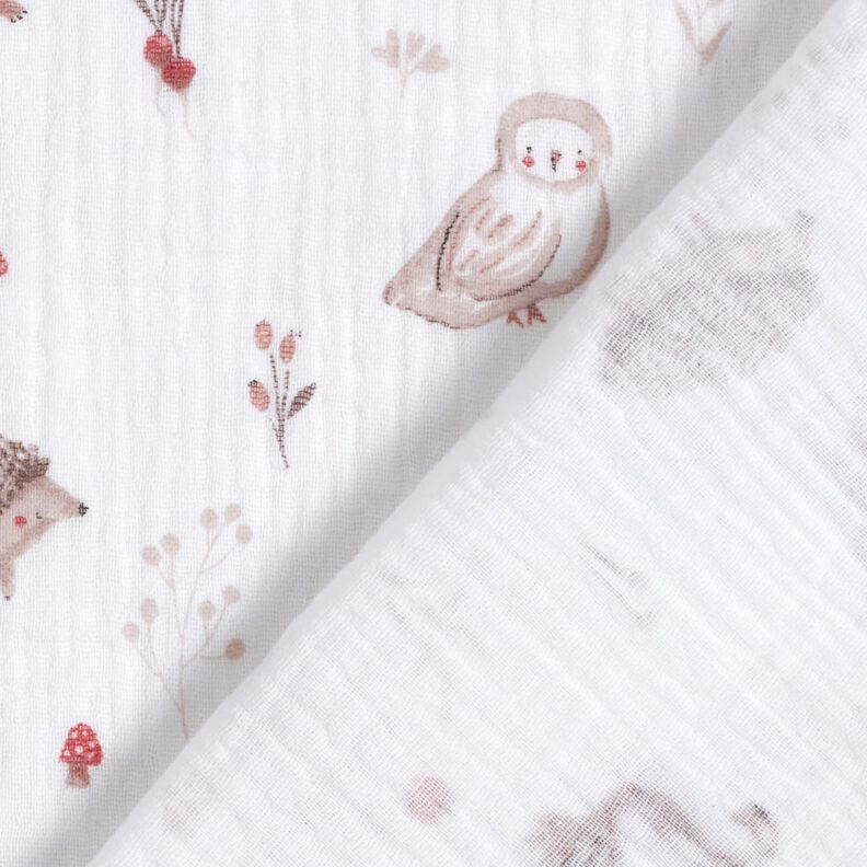 Mousseline/dubbel gehaakte stoffen Dieren in de boskap – wit,  image number 4