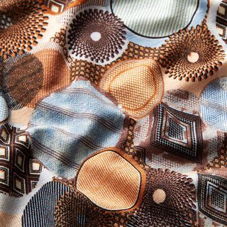 Viscosejersey retro cirkels – perzik sinaasappel, 