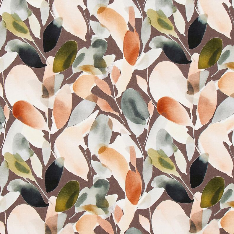 Katoenjersey Digitale print van aquarelbloemen – koper/pistache, image number 1