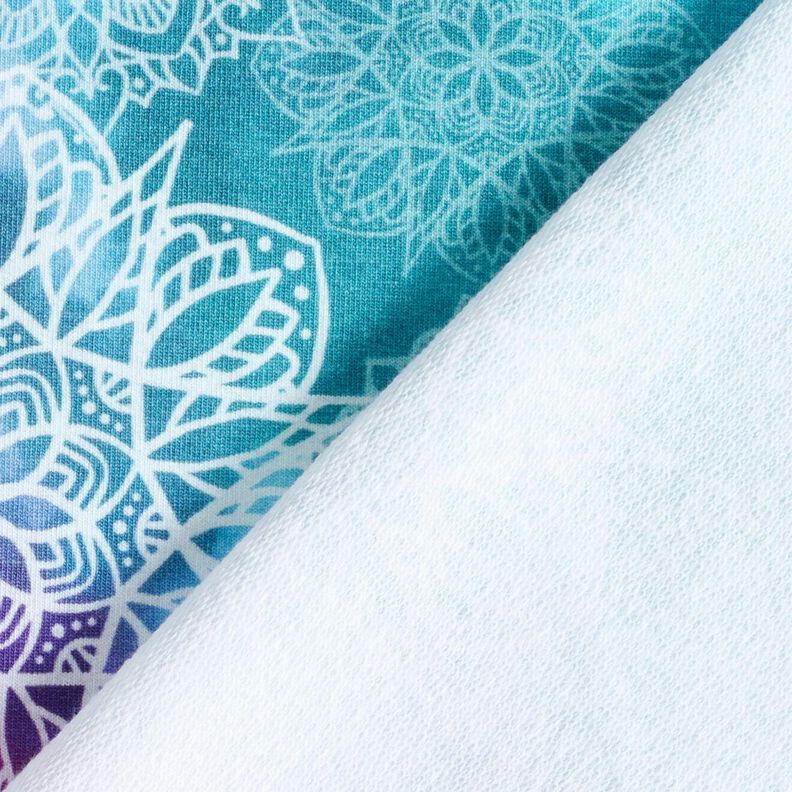 French Terry sommersweat Regenboogmandala's | Glitzerpüppi – licht petroleum/lavendel,  image number 4