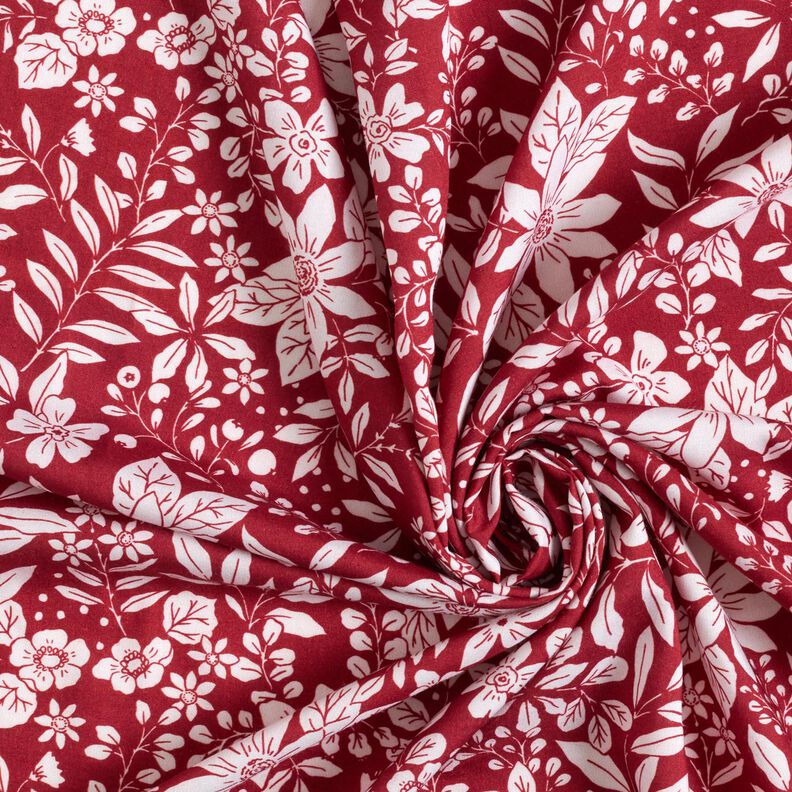 Viscosestof Bloemen en takken – karmijnrood/wit,  image number 3