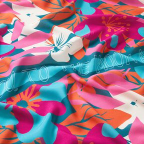Viscose Voile groot bloemenrandontwerp Panel – petroleum, 