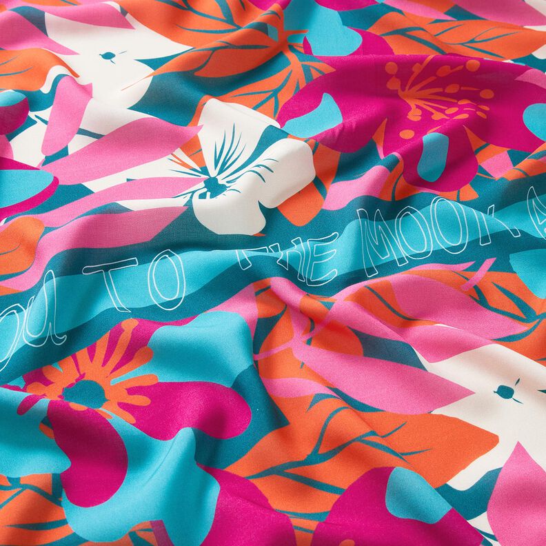 Viscose Voile groot bloemenrandontwerp Panel – petroleum, image number 2