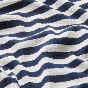 Ribjersey garengeverfde dwarsstrepen – ecru/marineblauw, 