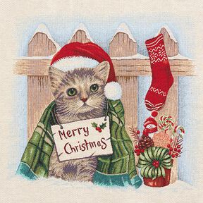 Panel Gobelin Kerstkat – lichtblauw/rood, 