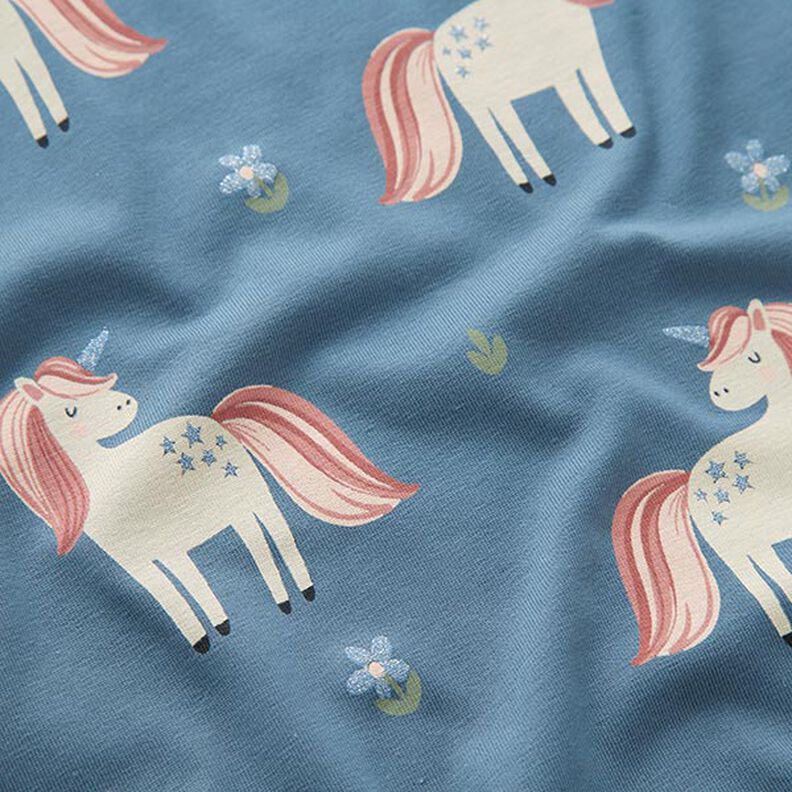 Katoenjersey lieve glittereenhoorns – blauwgrijs,  image number 2
