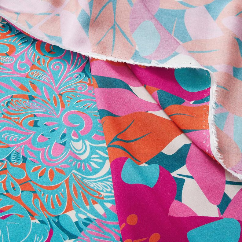 Viscose Voile groot bloemenrandontwerp Panel – petroleum, image number 7