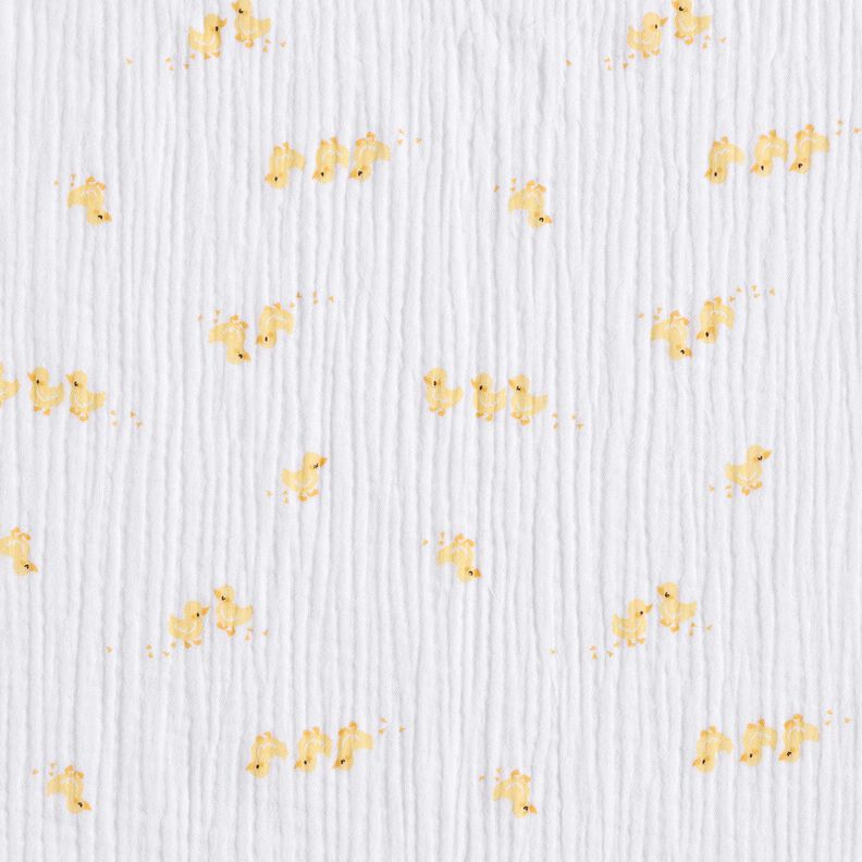 Mousseline/dubbel gehaakte stoffen schattige eendjes – wit/goud,  image number 1