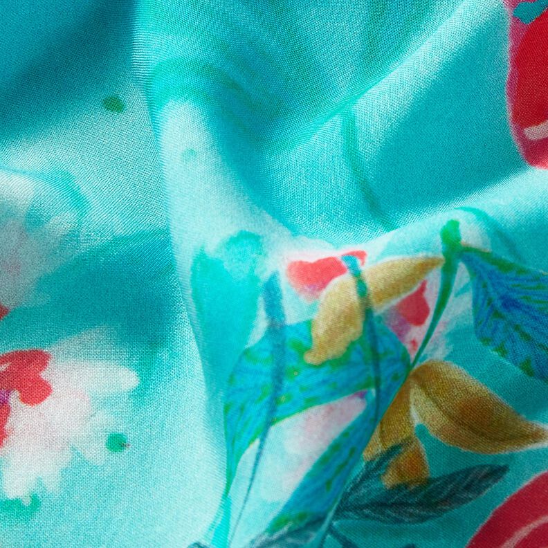 Strandkleding paneel pareo pauwen en bloemen – aquablauw/intens roze, image number 3