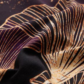 Katoenjersey Borduurstof gouden ginkgo-bladeren | Glitzerpüppi – pruimen/druif, 