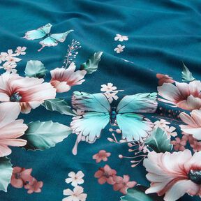 Katoenjersey Vlinderweide | Glitzerpüppi  – licht petroleum/roos,  Katoenjersey Vlinderweide | Glitzerpüppi  – licht petroleum/roos,