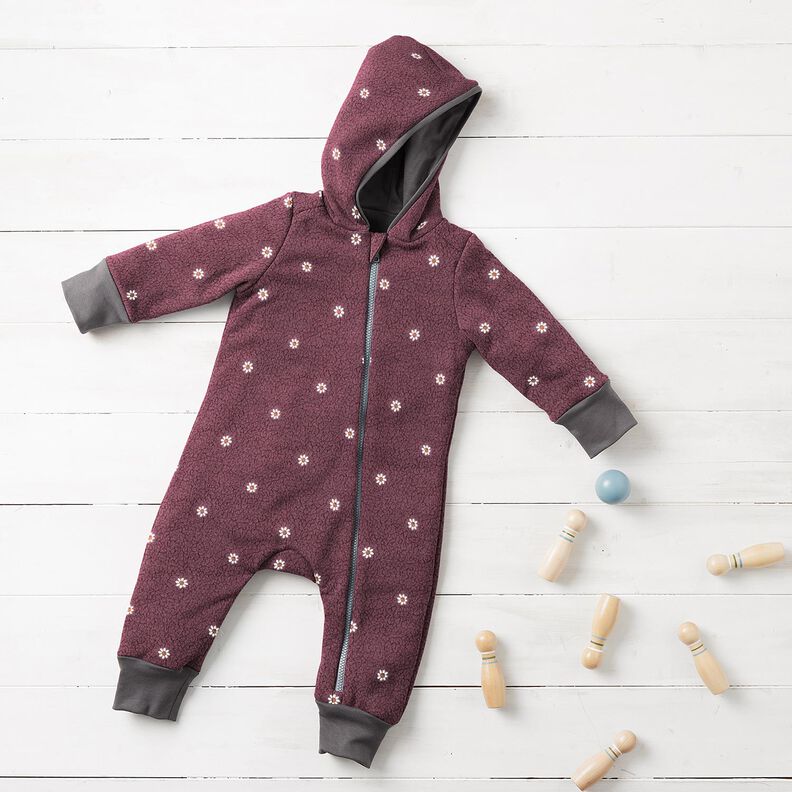 Teddy pluche Geborduurde bloempjes | Poppy Fabrics – donker oudroze,  image number 5