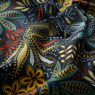 Katoenen stof Cretonne Geïllustreerde bladeren – marineblauw, 