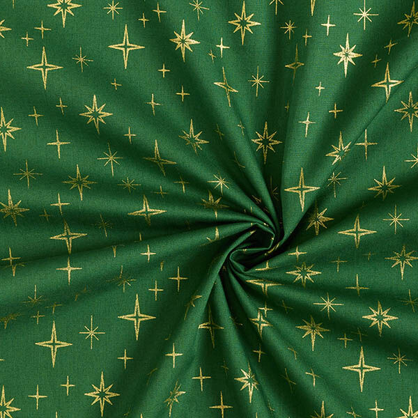 Katoenen stof Popeline fonkelende sterren – groen/goud, image number 3