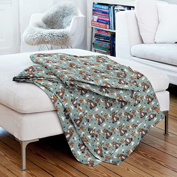 Wellnessfleece Doubleface Beer met veren – lichtgrijs/donkerbruin, image number 8