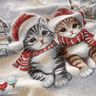 Decopaneel Gobelin Kerstkatten – lichtblauw/karmijnrood,  thumbnail number 2