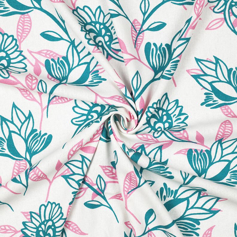 Viscose-linnen-mix Bloemen| Poppy Fabrics – ivoor/turkoois,  image number 3