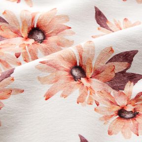 GOTS French Terry sommersweat Zomerse bloesems – wit/koraal, 