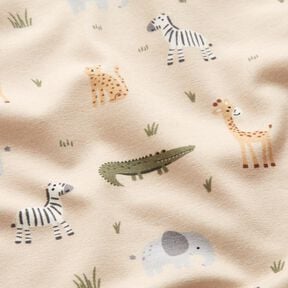 Katoenjersey vrolijke jungledieren – cashew, 