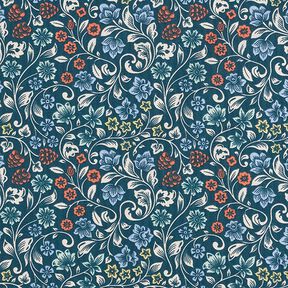 Katoenen stof Cretonne Bloemenranken – petroleum/licht taupe, 