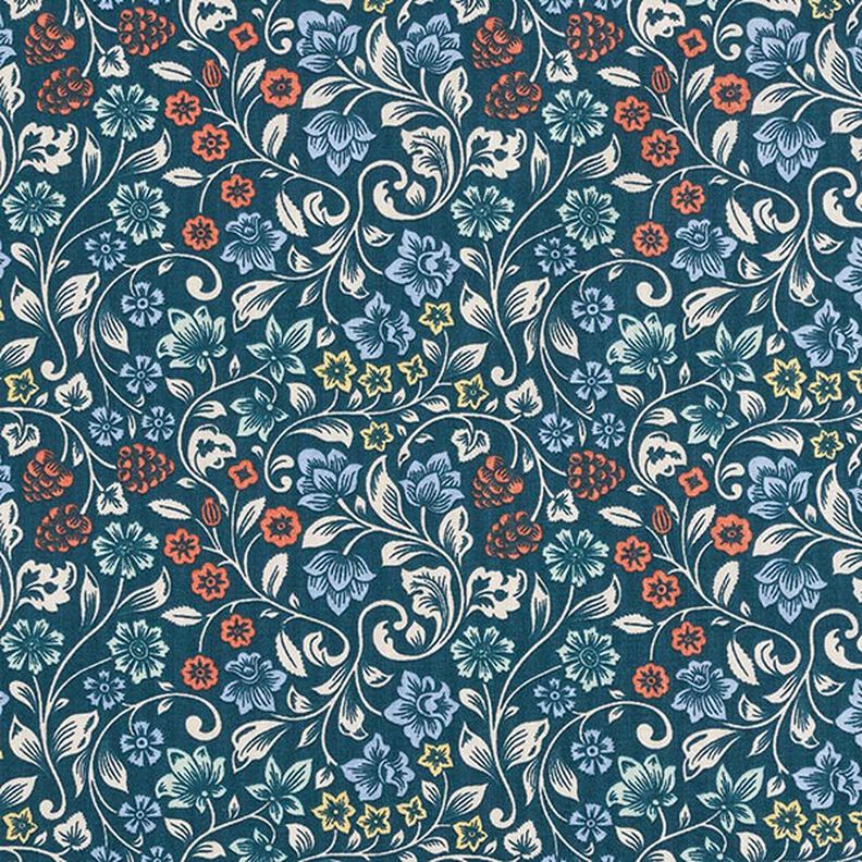 Katoenen stof Cretonne Bloemenranken – petroleum/licht taupe, image number 1