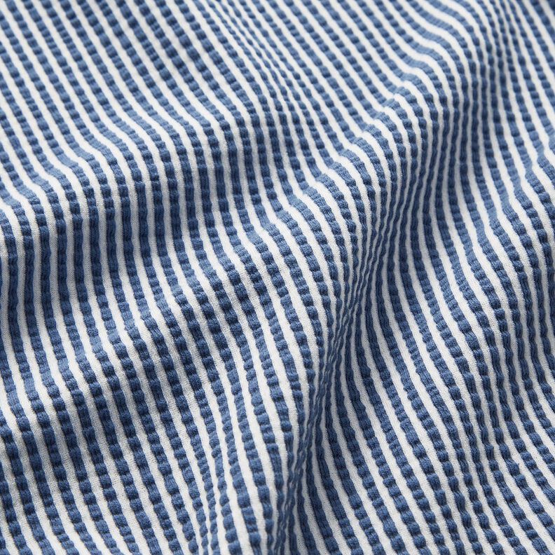 Katoenjersey Seersucker Fijne strepen – jeansblauw/wit,  image number 2