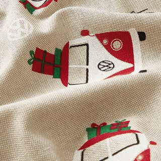 Decostof Half panama VW kerstvervoer – natuur/karmijnrood, 