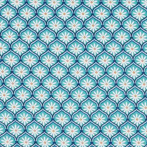 Gecoate katoen Bloementegels – aquablauw/wit, 