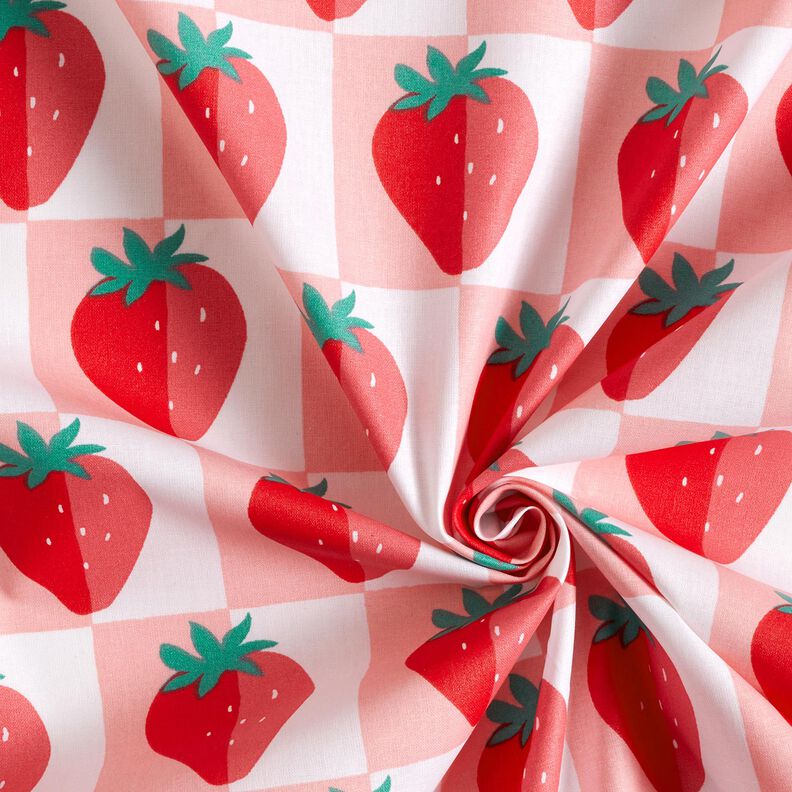 Gecoate katoen aardbeien ruitjes – roos/rood,  image number 4