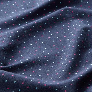 Katoenjersey Kleurrijke stippen – marineblauw, 