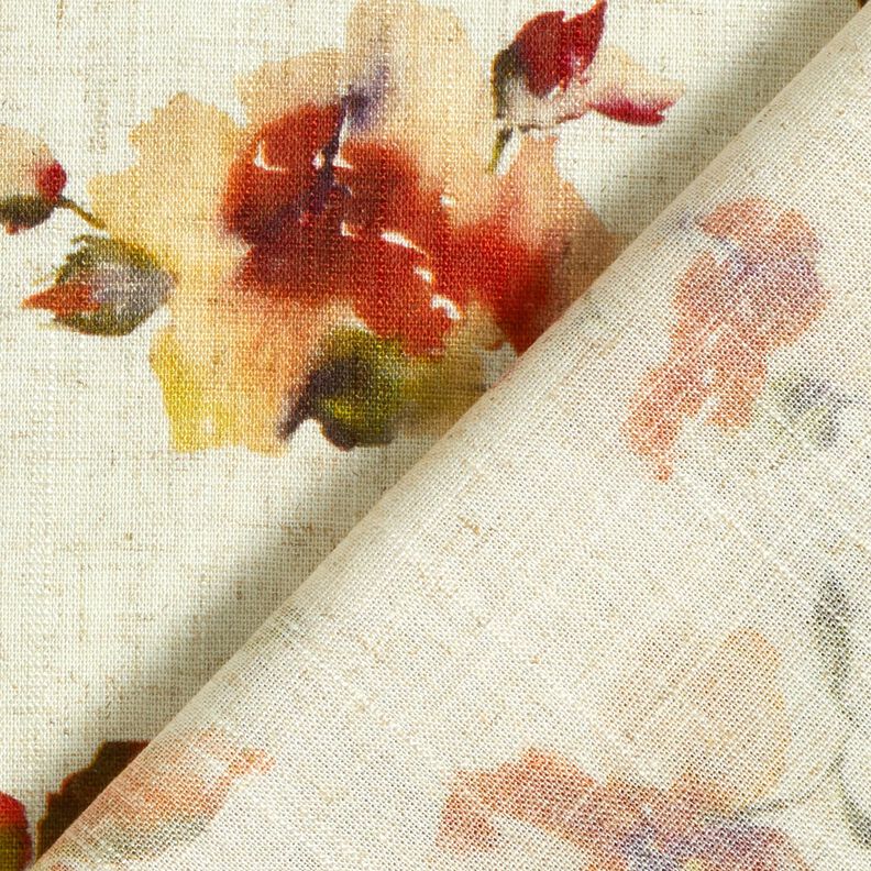 Viscose-linnen-mix Aquarel bloemen – natuur/terracotta, image number 4
