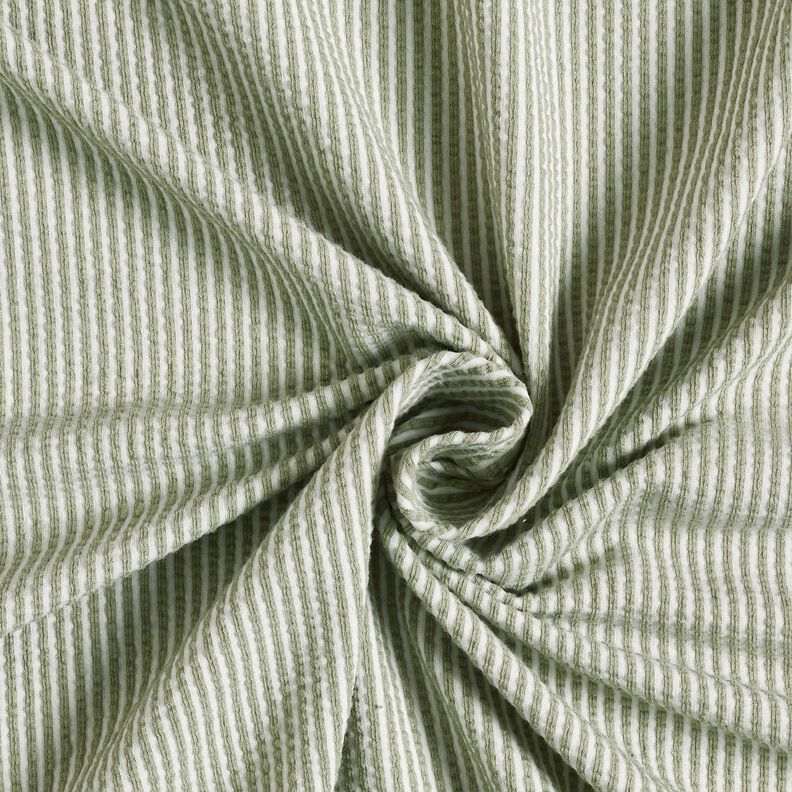 Katoenjersey Seersucker Fijne strepen – riet/wit,  image number 3