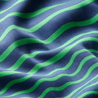 Katoensatijn stretch golvende lijnen – marineblauw, 