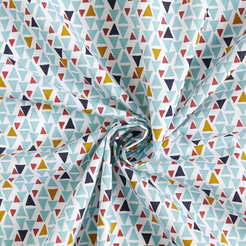 Katoenen stof Cretonne Mini-driehoekjes – aquablauw/wit,  image number 3