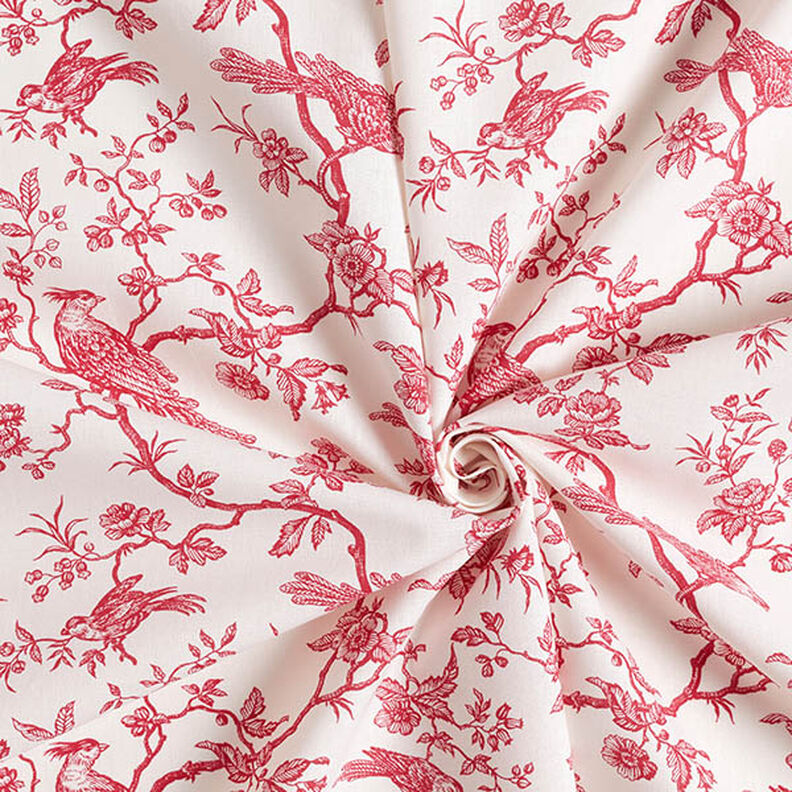 Katoenen stof Cretonne Vogels – rood/ecru,  image number 3