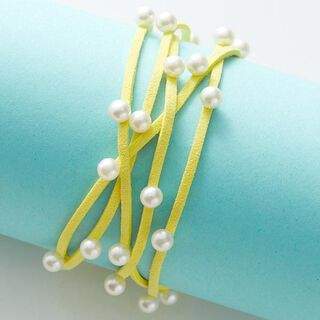 Imitatieleren band met parels [ 3 mm ] – geel, 