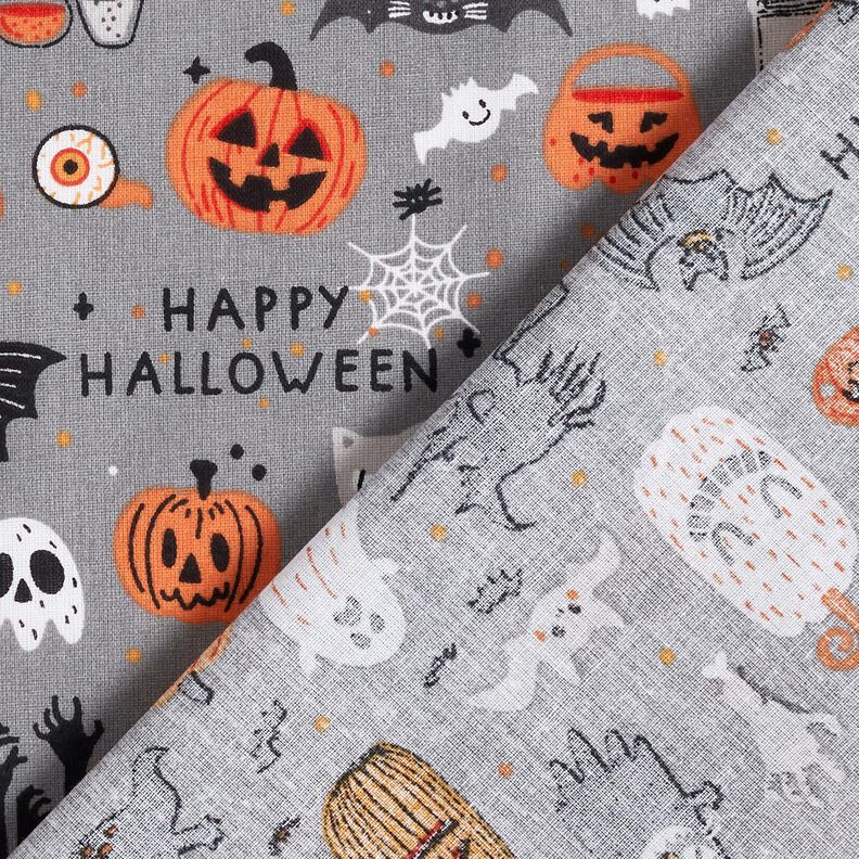 Katoenen stof Popeline Happy Halloween – olifantgrijs/lichtoranje, image number 4