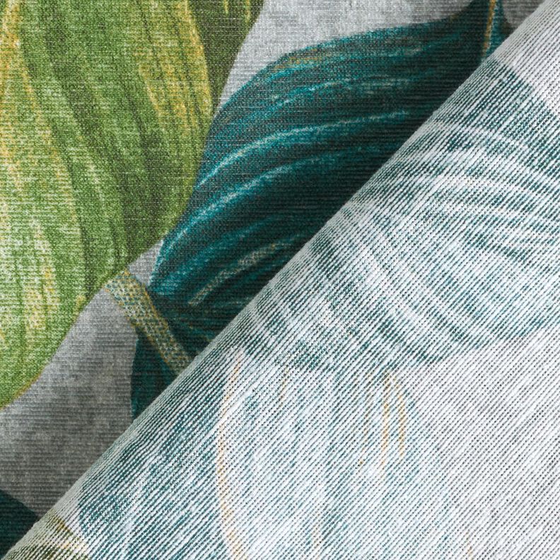 Decostof Canvas Ficusbladeren – blauwe spar/grijs, image number 4