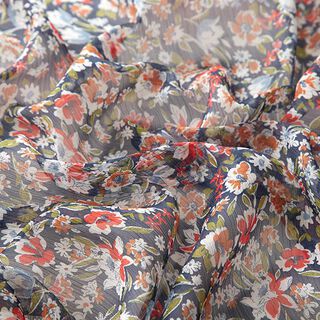 Plissé chiffon Strooibloemen – marineblauw, 