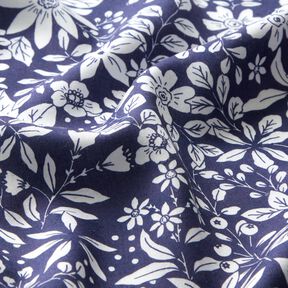 Viscosestof Bloemen en takken – indigo/wit, 
