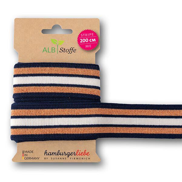 Biologische boordstof Stripe Me College [200 cm | 3,5 cm ] | Albstoffe  – koningsblauw/oranje,  image number 1