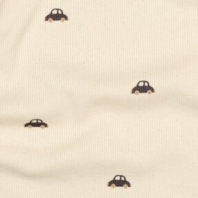 GOTS Ribjersey kleine auto's | Poppy Fabrics – creme/zwartbruin, 