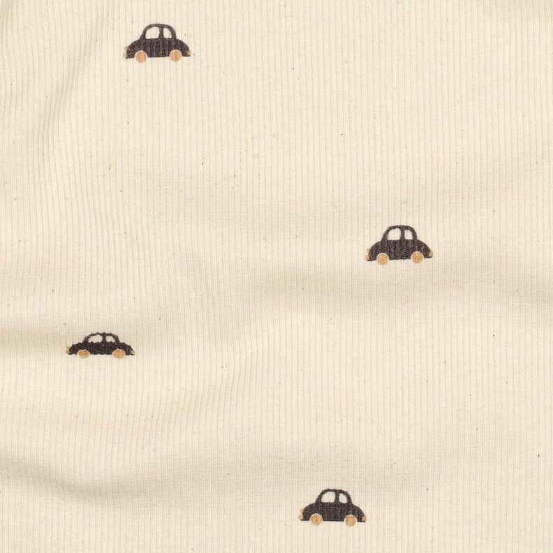 GOTS Ribjersey kleine auto's | Poppy Fabrics – creme/zwartbruin, image number 2
